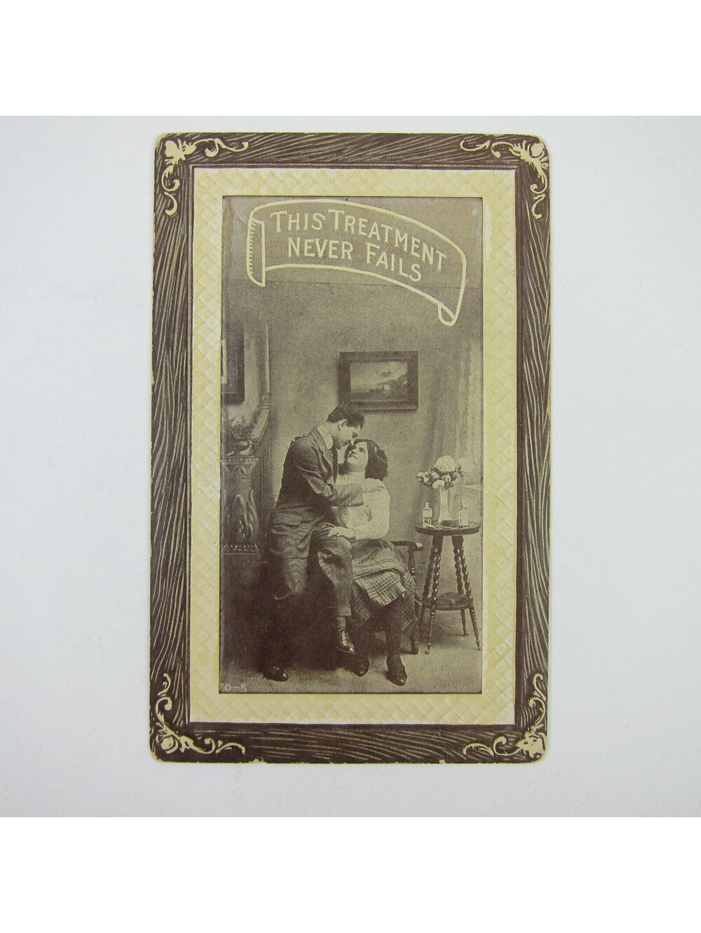 Postcard Risque Man & Woman Couple Romantic Lovers Treatment Never Fails Antique